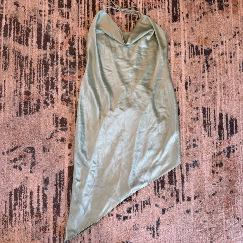 Alice + Olivia Harmony Halter Neck Asymmetric Satin Slip Dress - Size 10 - Picture 6 of 7